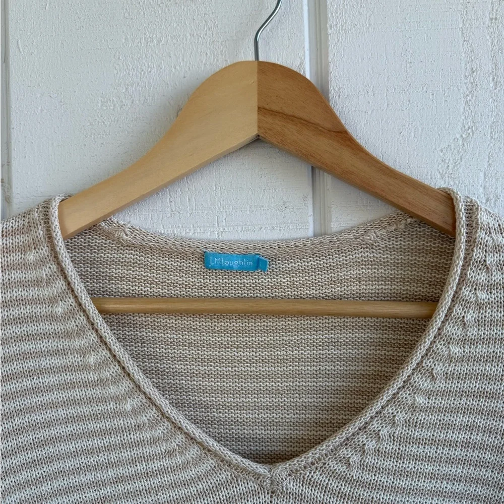J.McLaughlin Coastal Striped V Neck Split Hem Knit Havana Yarn Sweater Size L